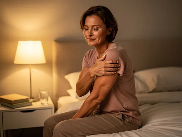 A woman easing the tension in her shoulders